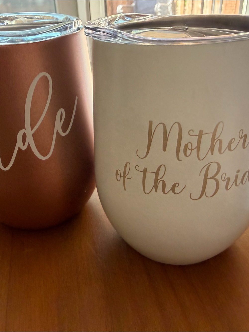 Bride & Mother of the Bride Rose Gold and White Insulated Wine Tumblers
